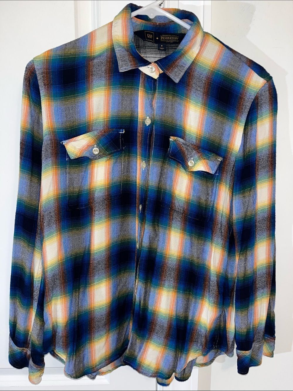 Gap Pendleton flannel Fabulous Rainbow Blue Plaid Tartan Western shirt Blouse S